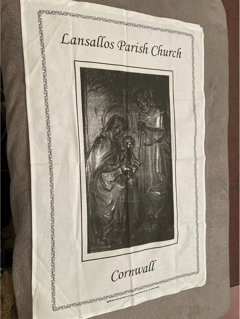 Lansallos Parish Church Cornwall Cotton Printed Tea Towel